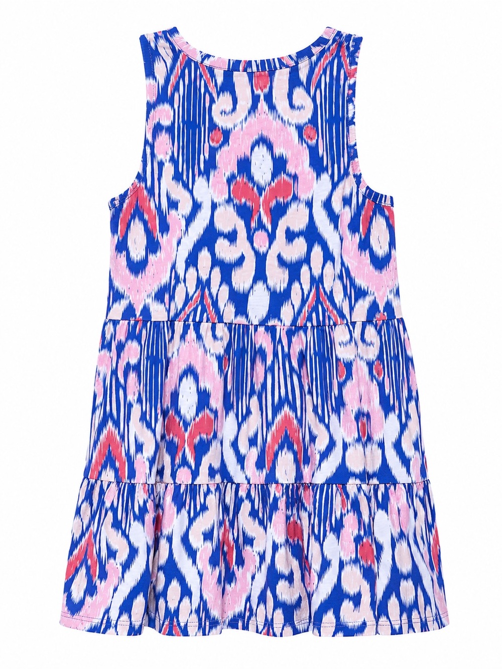 Crown & Ivy Blue Pink Ikat Tiered Ruffle Mini Dress Size M Boho Summer